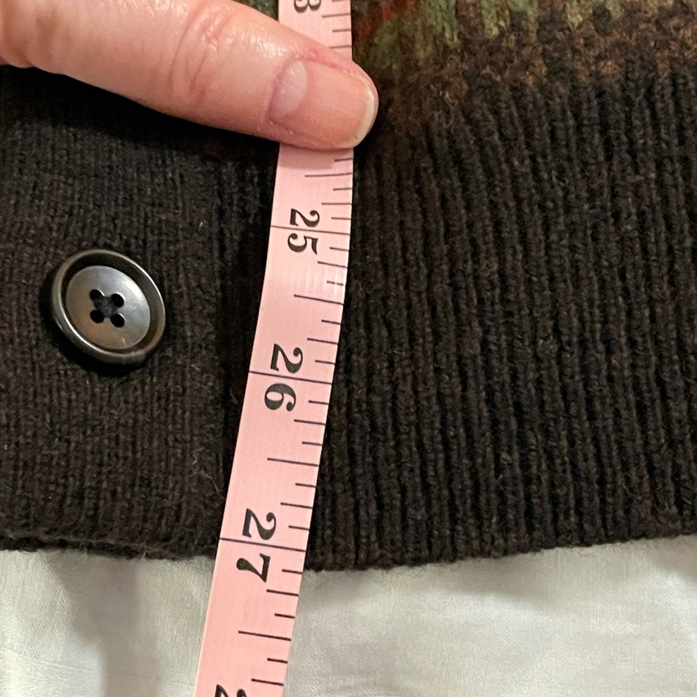 Mens Unisex J Crew Wool Fair Isle Cardigan Sweater Small brown V neck stripe tan - Picture 16 of 16